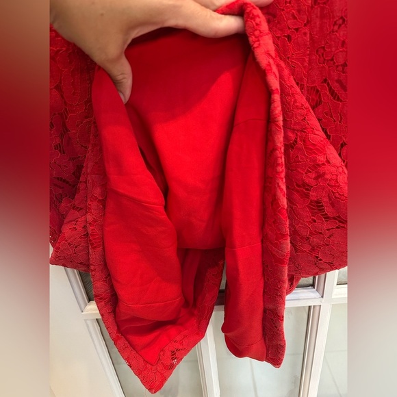 Fame and Partners The Max Midi Dress in Red Lace Sheath Chic Cocktail Size 8 Med - Picture 11 of 16